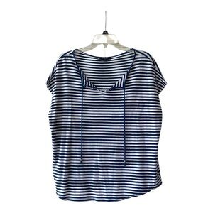 Chaps/Chaps Denim Women's Top  Navy & White Key Hole Tie Front Size Large